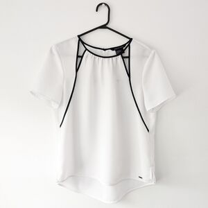 Women’s White Short-Sleeve Blouse with Black Trim